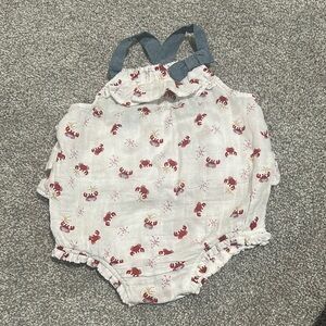 Mud Pie cotton muslin‎ glitter crab bubble romper 6-9 months NWT